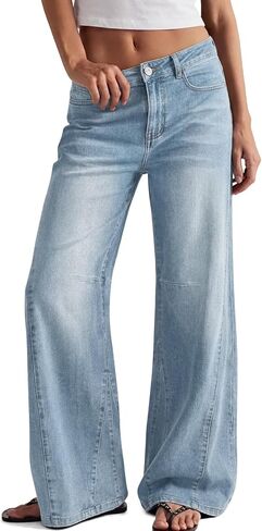 Trendy Queen Women's High Waisted Wide Leg Barrel Jeans Stretch Baggy Flare Denim Pants in Saudi Arabia