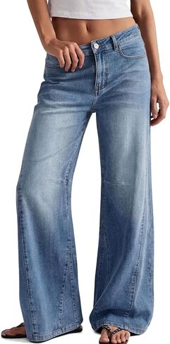 Trendy Queen Women's High Waisted Wide Leg Barrel Jeans Stretch Baggy Flare Denim Pants in Kuwait