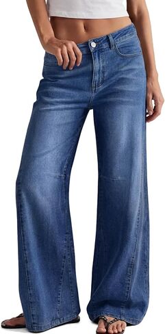 Trendy Queen Women's High Waisted Wide Leg Barrel Jeans Stretch Baggy Flare Denim Pants in Kuwait