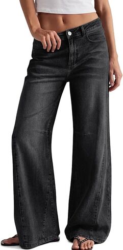 Trendy Queen Women's High Waisted Wide Leg Barrel Jeans Stretch Baggy Flare Denim Pants in Kuwait