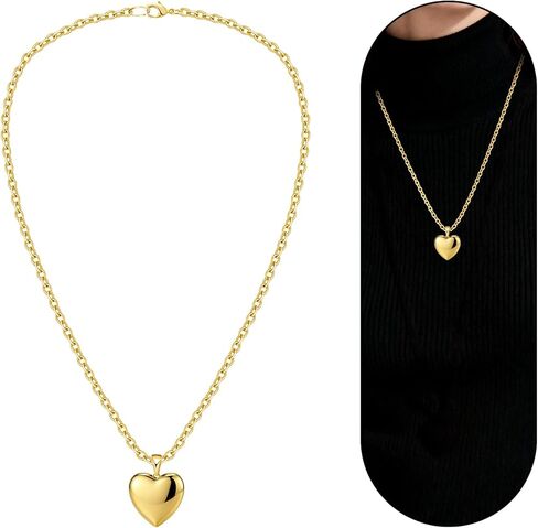 iBastic Chunky Gold Necklace for Women - 16k Gold Plated Long Chunky Puffy Heart Layered Necklace Thick Pendant Bold Statement Necklaces for Women in Saudi Arabia