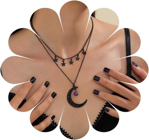 JAGWQRK Gothic Layered Necklace for Women Punk Style Black Pendant Necklace Halloween Jewelry Accessories for Women in Saudi Arabia