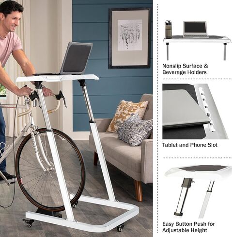Bike Desk - Rolling Laptop Cart for Stationary Bike or Trainer - Adjustable Standing Desk to Exercise While Working or Watching TV by RAD Cycle in Saudi Arabia