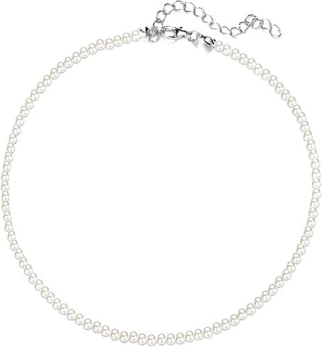 Pearl Necklace 4MM Dainty Round Imitation Pearl Necklaces,White Pearls Choker Necklace for Women Bridesmaid Wedding Jewelry Gifts in Saudi Arabia