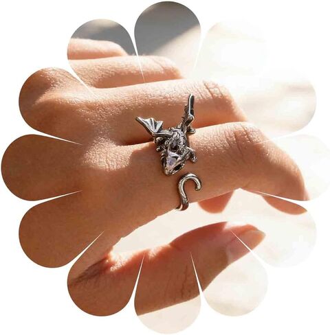 Andelaisi Boho Dragon Wrap Open Ring - Silver Ancient Dragon Open Knuckle Ring - Punk Stacking Jewelry for Women in Saudi Arabia