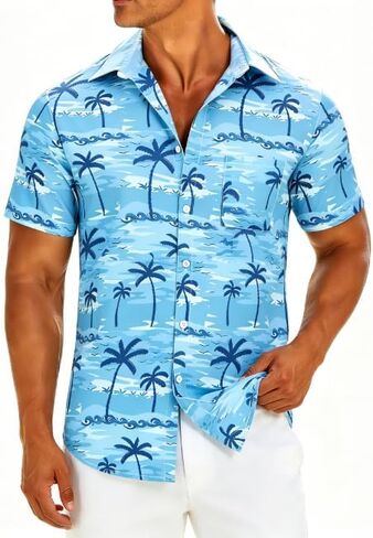 XPIZH Hawaiian Shirt for Men Short Sleeve Button Down Shirt Tropical Print Casual Shirt for Beach Vacation Summer Party in Saudi Arabia