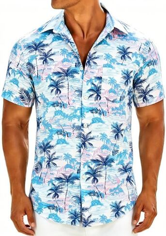 XPIZH Hawaiian Shirt for Men Short Sleeve Button Down Shirt Tropical Print Casual Shirt for Beach Vacation Summer Party in Saudi Arabia