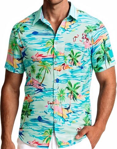 XPIZH Hawaiian Shirt for Men Short Sleeve Button Down Shirt Tropical Print Casual Shirt for Beach Vacation Summer Party in Saudi Arabia