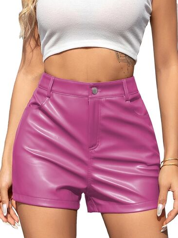 We1Fit Women's Faux Leather Shorts Sexy High Waisted Pleated Casual Pu Leather Shorts in Saudi Arabia
