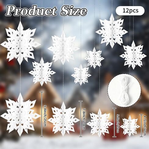 عيد الميلاد شنقا زينة الثلج، 12pcs 3D ورقة ندفة الثلج زينة عيد الميلاد، 10 '' كبيرة الثلج الحلي رقائق الثلج إكليل شنقا لفصل الشتاء العجائب عيد الميلاد عطلة حزب الديكور in Kuwait