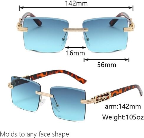Siming Rimless Sunglasses, Gold Metal Accents, Square Shape, Glossy Texture,Vintage Transparent Eyewear for Women Men in Saudi Arabia
