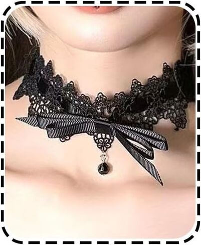 YRlilicc Lace Choker Necklace Steampunk Black Crystal Tassel Choker Necklace Sexy Costume Party in Saudi Arabia