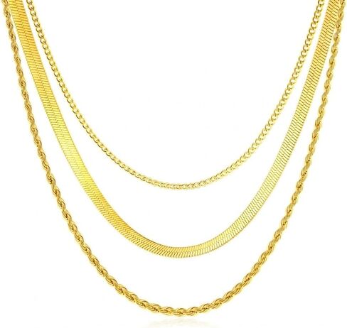 18K Gold Plated Necklace Bracelet Set Womens Stackable Adjustable Stainless Steel Minimalist Modern Everyday Jewelry Gift Gold and Silver in Saudi Arabia