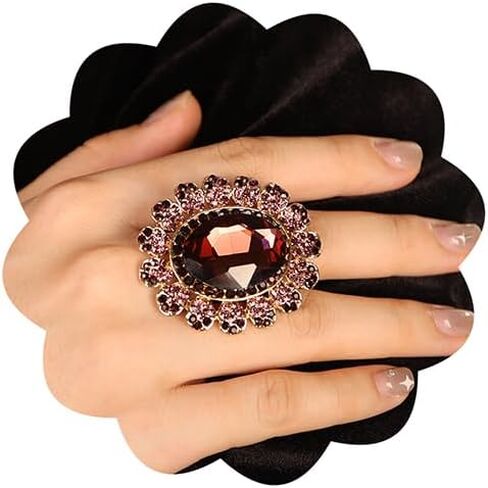 Xerling Big Crystal Rhinestone Ring Women Statement Ring Cocktail Party Promise Prom Ring Aesthetic Finger Ring in Saudi Arabia