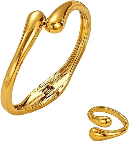 Bangle Ring Set Chunky Gold Bangle Bracelet And Ring Statement Jewelry Set for Women in Saudi Arabia