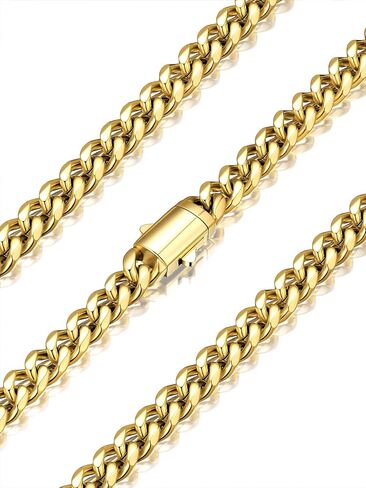 U7 Cuban Link Chain Necklace for Men, Stainless Steel/Black/Gold Mens Necklaces, Chunky Curb Chain Necklace in 6/9/12mm Width 18-30 Inches, Thick Choker Jewelry with Box Packed in Saudi Arabia
