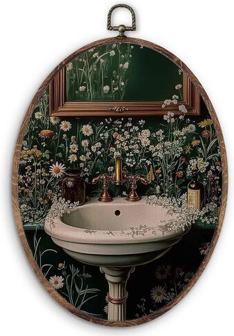 KTYHD Dark Academia Black Cat Botanical Oval Wall Art Decor,Vintage Botanical Gothic Moody Oval Canvas Wall Art,Dark Academia Wildflower Pictures Framed Decor for Kitche Home Bathroom Home Décor Products in Saudi Arabia