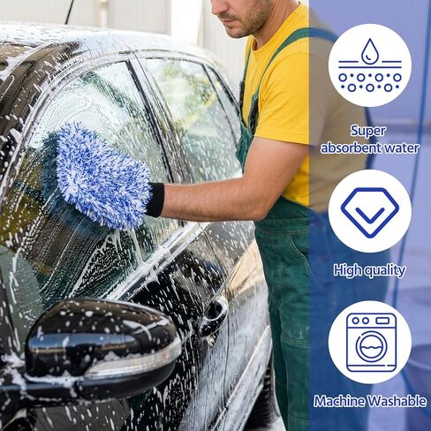 4 Pack Microfiber Car Wash Mitts Set 10x7 Inch Soft Suede Lining Car Wash Gloves, Highly Absorbent Scratch-Free Cleaning Cloths for Auto Detailing, Safe with All Soaps, Bucket(Black) in Saudi Arabia