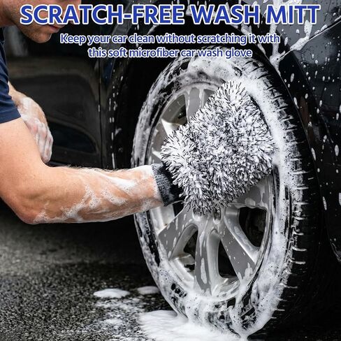 4 Pack Microfiber Car Wash Mitts Set 10x7 Inch Soft Suede Lining Car Wash Gloves, Highly Absorbent Scratch-Free Cleaning Cloths for Auto Detailing, Safe with All Soaps, Bucket(Black) in Saudi Arabia