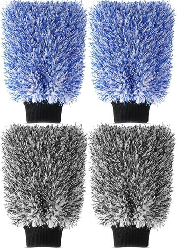 4 Pack Microfiber Car Wash Mitts Set 10x7 Inch Soft Suede Lining Car Wash Gloves, Highly Absorbent Scratch-Free Cleaning Cloths for Auto Detailing, Safe with All Soaps, Bucket(Black) in Saudi Arabia