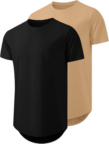الرجال 1 أو 2 حزمة محب الهيب هوب الخطوط الطويلة Crewneck تي شيرت قصير الأكمام الصالة الرياضية تجريب رياضي تي شيرت للرجال in Saudi Arabia