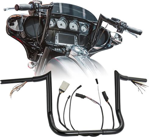 10" Rise Ape Hangers Handlebars for Harley 2008-2013 Street Glide/Electra Glide/Ultra Limited with Heated Grip Option 1.25 Inch Bagger Meathook Bar Pre-wired with CAN-Bus/TBW, Chrome in Saudi Arabia