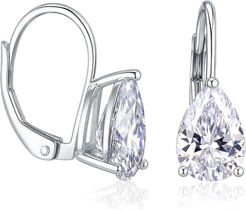 LeCalla 925 Sterling Silver Cubic Zirconia Earrings for Women | Pear Cut Cubic Zirconia Drop Leverback Earrings | Teardrop Solitaire CZ Earring Birthstone Jewelry Gifts for Her 15MM in Saudi Arabia
