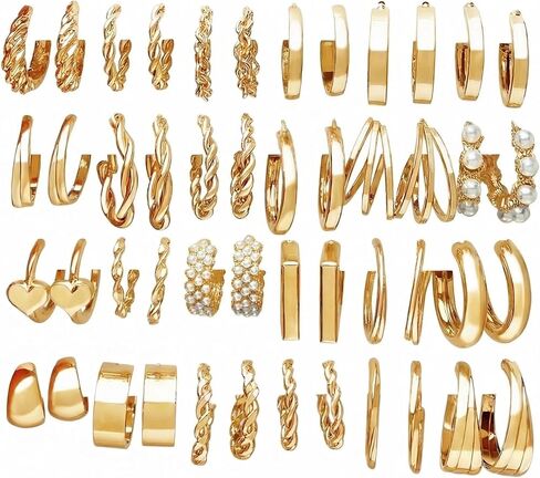Gold Hoop Earrings Set for Women Shining Synthetic Zircon Big Hoop Earrings Pack Trendy Twisted Statement Earrings Fashion Jewelry Gifts in Saudi Arabia