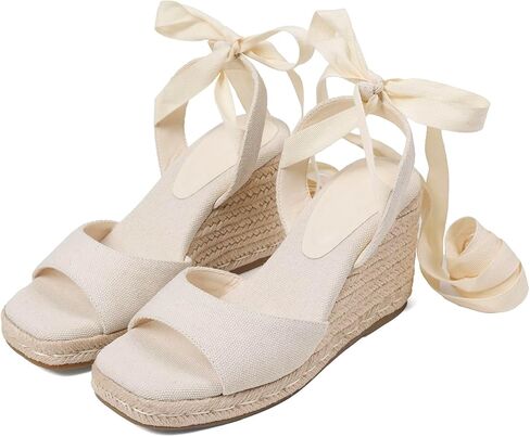 Womens Espadrilles Wedges Sandals Summer Lace Up Platform Raffia Heels Beach Sandles - Ankle Strap, Open Toe, Dress, Rome, Wedding in Kuwait