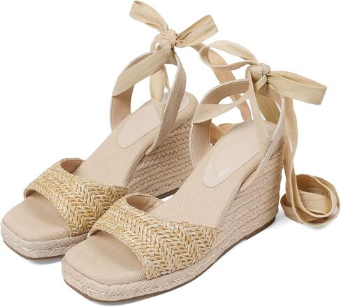 صنادل نسائية إسبادريل ويدجز صيفية برباط منصة وكعب الرافية صنادل الشاطئ - حزام الكاحل، مفتوح عند الأصابع، فستان، روما، زفاف in Kuwait