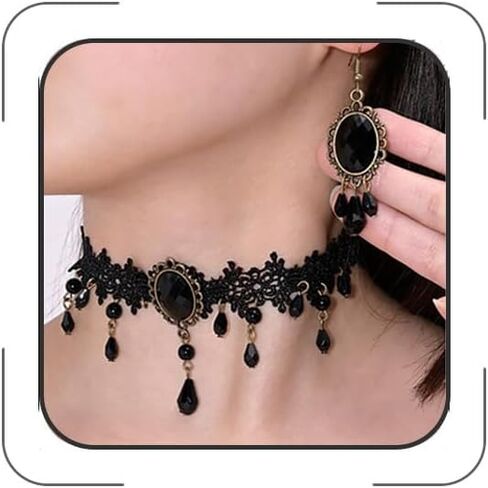 LKingel Vampire Lace Choker Necklaces for Women Halloween Vampire Witch Jewelry Set Gothic Lace Red Black Crystal Blood Teardrop Choker Necklace Earrings Set Emo Accessories Gothic Halloween Prom Jewelry Costume Accessories in Saudi Arabia