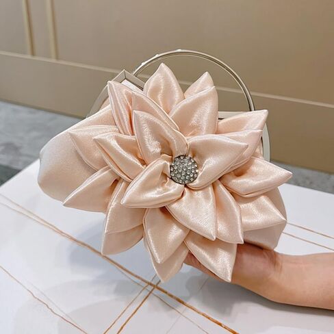Elegant Floral Women Evening Bag Bridal Wedding Clutch Purse Rhinestone Satin Flower Handbag For Bridesmaid Prom Dinner Party in Saudi Arabia