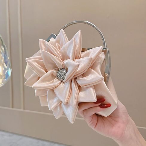 Elegant Floral Women Evening Bag Bridal Wedding Clutch Purse Rhinestone Satin Flower Handbag For Bridesmaid Prom Dinner Party in Saudi Arabia