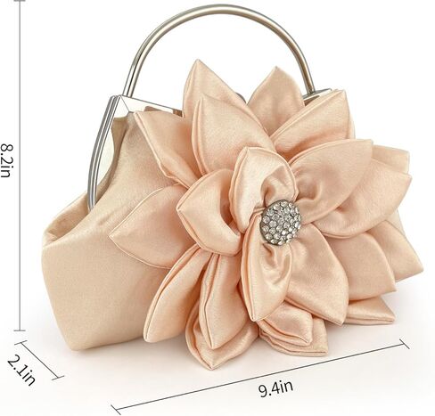 Elegant Floral Women Evening Bag Bridal Wedding Clutch Purse Rhinestone Satin Flower Handbag For Bridesmaid Prom Dinner Party in Saudi Arabia