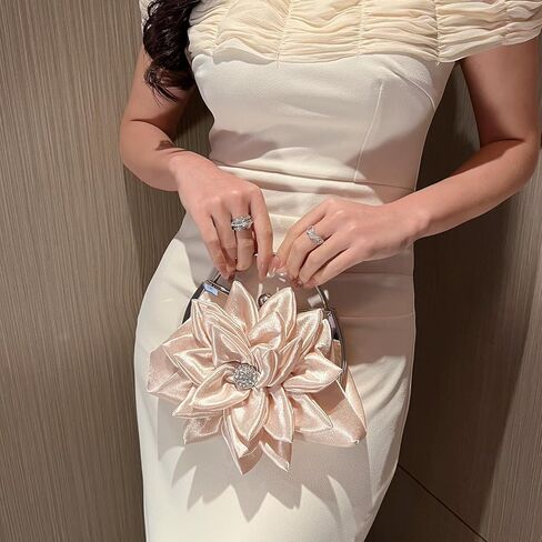 Elegant Floral Women Evening Bag Bridal Wedding Clutch Purse Rhinestone Satin Flower Handbag For Bridesmaid Prom Dinner Party in Saudi Arabia