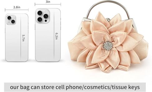Elegant Floral Women Evening Bag Bridal Wedding Clutch Purse Rhinestone Satin Flower Handbag For Bridesmaid Prom Dinner Party in Saudi Arabia