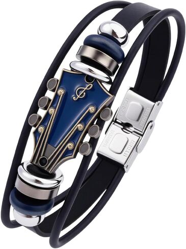 3 Colors Retro Guitar PU Leather Wrap Bracelet Punk Multilayered Rock Music Wrist Cuff Ethnic Tribal Stackable Braided Leather Cord Wristband Bangle for Men Musical Enthusiast Gift in Saudi Arabia