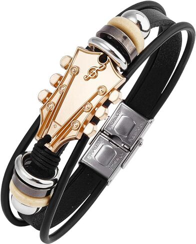 3 Colors Retro Guitar PU Leather Wrap Bracelet Punk Multilayered Rock Music Wrist Cuff Ethnic Tribal Stackable Braided Leather Cord Wristband Bangle for Men Musical Enthusiast Gift in Saudi Arabia