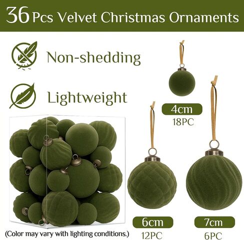 مجموعة XmasExp 36 قطعة من زخارف عيد الميلاد المخملية، كرات مختلطة متدفقة، زينة شجرة عيد الميلاد مقاومة للكسر لقضاء العطلات، والحفلات، والمنزل (مختلط) in Kuwait