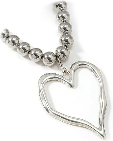 Chunky Heart Necklace for Women,Y2k Large Pearl Beads Heart Choker Necklaces Exaggerated Big Hollow Love Pendant Necklace Dainty Statement Jewelry Gift in Saudi Arabia