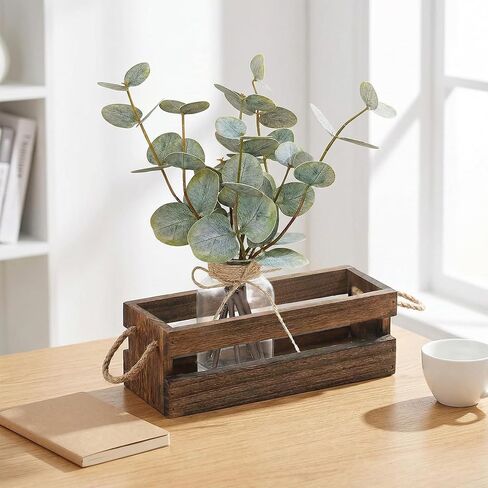 Fawairyc Artificial Eucalyptus Stems in Glass Vase with Faux Water,Combined with Wood Tray Centerpiece Table Decoration,13" Fake Plant with Double-Sided Leaves for Home Decor in Saudi Arabia