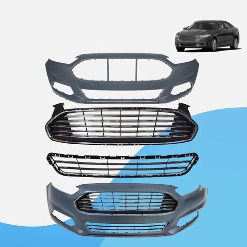 Front Bumper Cover Assembly Compatible with 2017-2018 Ford Fusion, with Upper Lower Mesh Grille & Fog Lights Kit, Gray (Excludes Fusion Sport & Park Assist) in Saudi Arabia