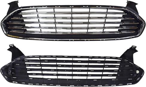 Front Bumper Cover Assembly Compatible with 2017-2018 Ford Fusion, with Upper Lower Mesh Grille & Fog Lights Kit, Gray (Excludes Fusion Sport & Park Assist) in Saudi Arabia