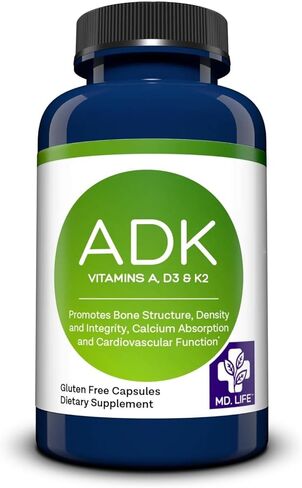 مكمل فيتامين MD.LIFE ADK - فيتامين D3 K2 ومركب - 120 كبسولة - فيتامين ADK عالي الفعالية لدعم صحة العظام والقلب in Kuwait