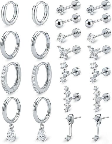 DEWEN Flat Back Earrings for Women, 14K Gold Plated Surgical Stainless Steel Stackable Earrings & Cartilage Hoop Earrings Set, Small Earring Studs &Titanium Flat Back Earrings Hypoallergenic, Fashion Helix Tragus Piercing Jewelry Gift for Christmas in Saudi Arabia