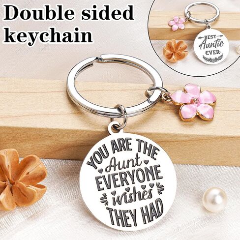 Aunt Keychain Gifts From Niece Nephew - Best Auntie Ever Keyring, Birthday Christmas Mother Day Ideas Key Chain Present in Saudi Arabia