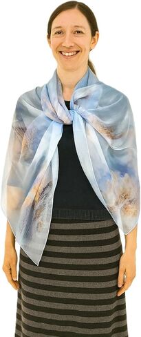 Shanlin 100% Mulberry Silk Chiffon Floral Long Scarf for Travel, Office, Wedding & Daily Wear 180 x 65 cm in Saudi Arabia