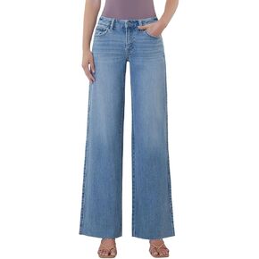 VERVET Women's Olivia Mid Rise Clean Cut Raw Hem Wide Jeans in Saudi Arabia