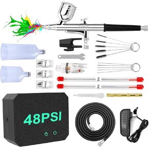 Airbrush Kit with Compressor Rechargeable Cordless Portable High-Pressure Air Brush Set with 0.3mm/0.5mm Nozzle and Cleaning Brush Set for Painting Art Model Makeup Black in Saudi Arabia