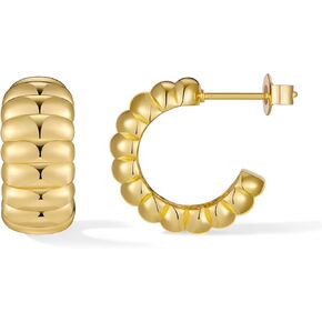 أقراط نوكميت هوجي هوب للنساء، أقراط معدنية مختلطة من الذهب والفضة عيار 14 قيراط على شكل حرف C، أقراط هندسية صغيرة متعددة البيان، هدايا مجوهرات سادة عالية التلميع غير مشوهة in Kuwait